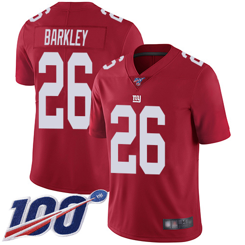 Men New York Giants 26 Saquon Barkley Red Limited Red Inverted Legend 100th Season Football NFL Jersey